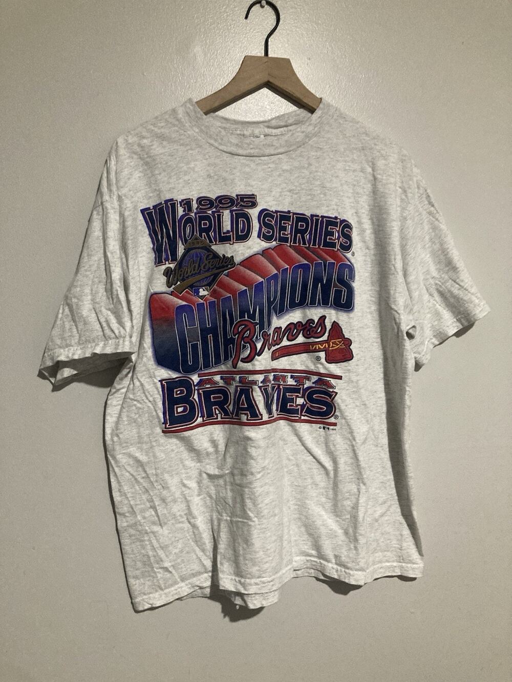 Vintage 1995 Atlanta Braves World Series Champions MLB Tee Shirt Men’s XL Gray